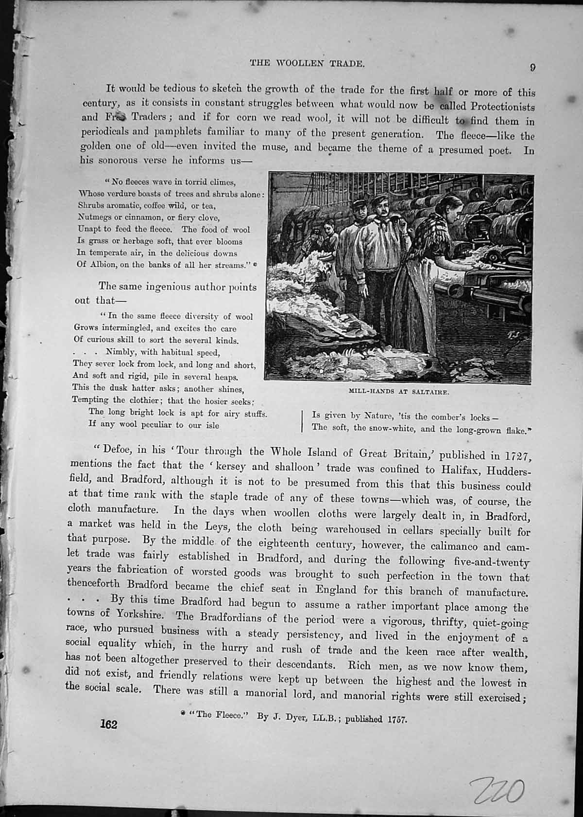 Original Old Antique Print Mill Hands Saltaire Industry Cassell C1882 Victorian