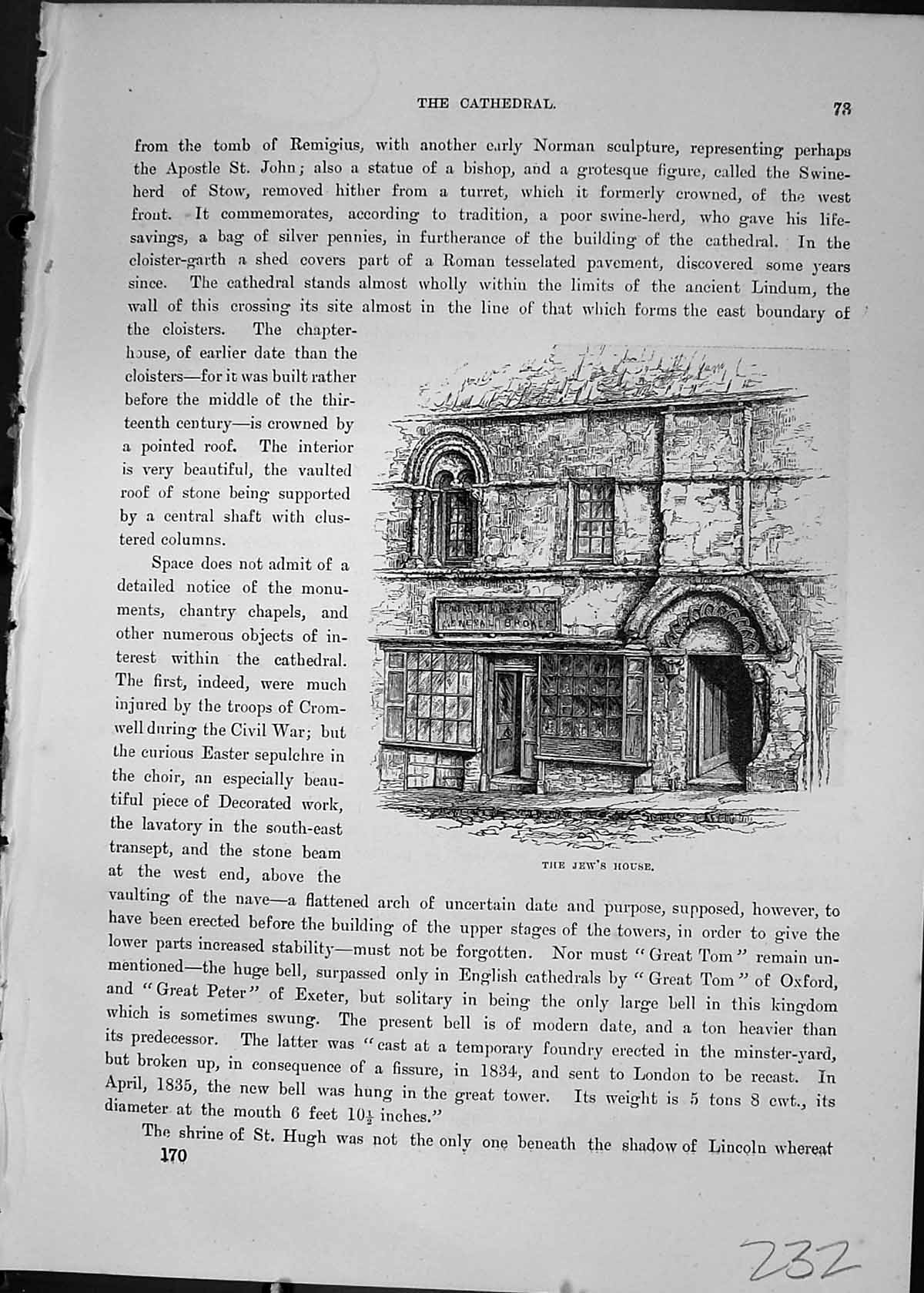 Antique Print Jew'S House Grotesque Figure Lincoln Cathedral Cassell C1882
