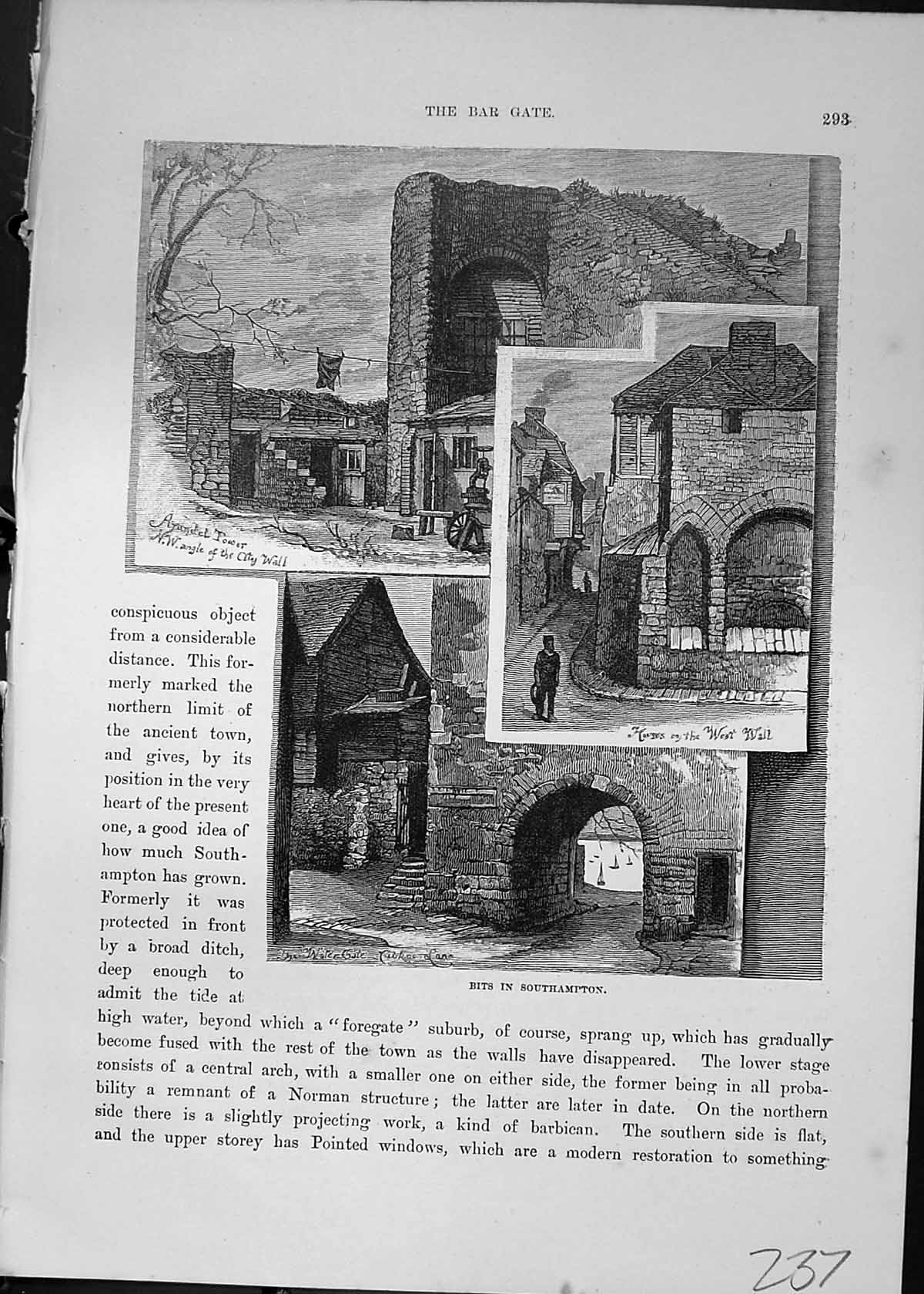 Old Antique Print Southampton West Well Tower Architecture Cassell C1882 19th
