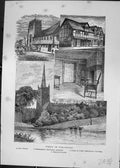 Antique Print Stratford Shakespeare House Church Free School Cassell C1882 19th