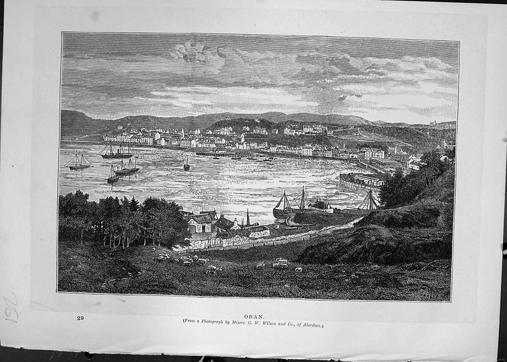 Original Old Antique Print View Oban Scotland Ships Boats Cassell C1882 19th