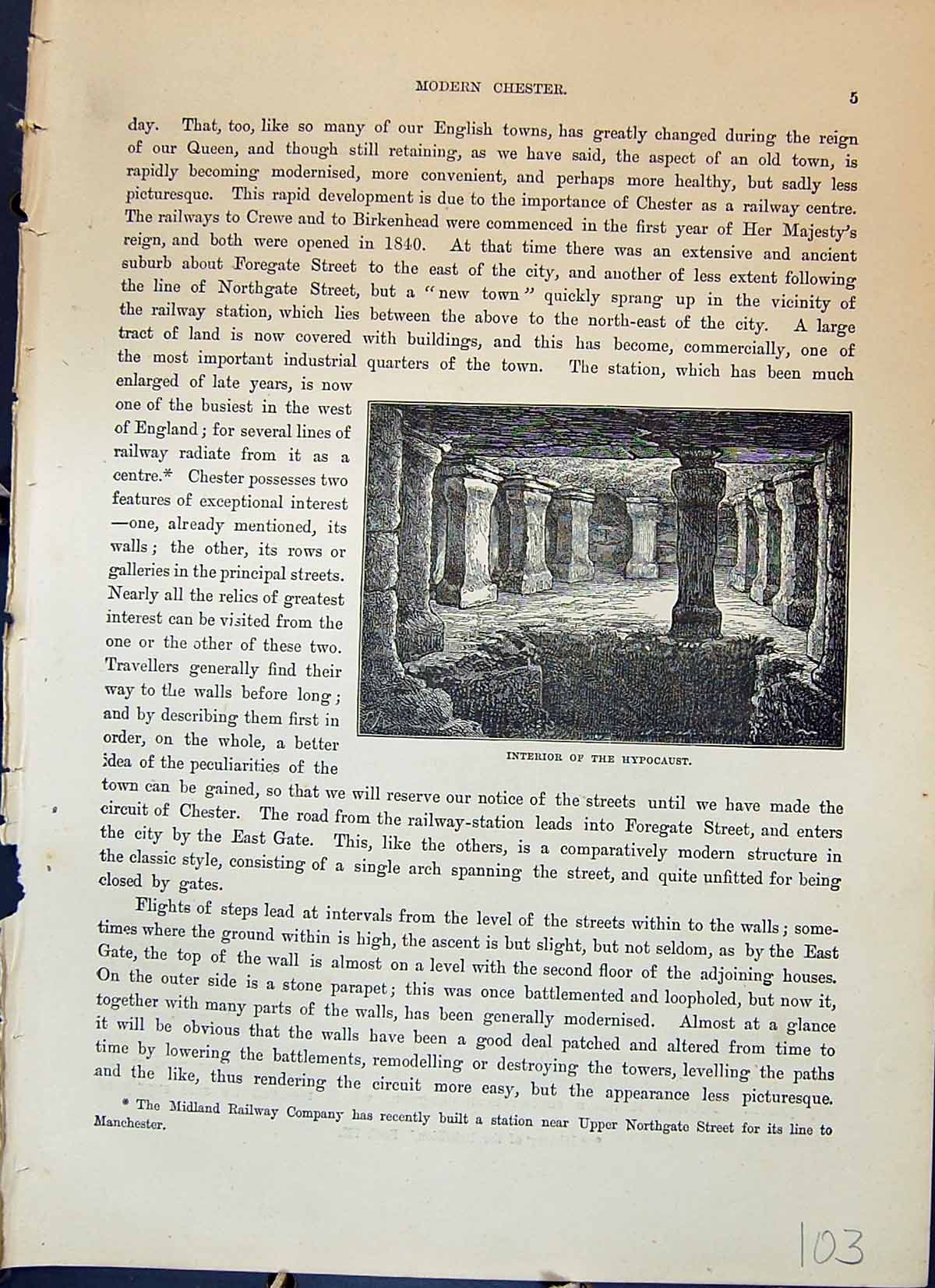 Original Old Antique Print Interior Hypocaust Chester England Cassell C1882