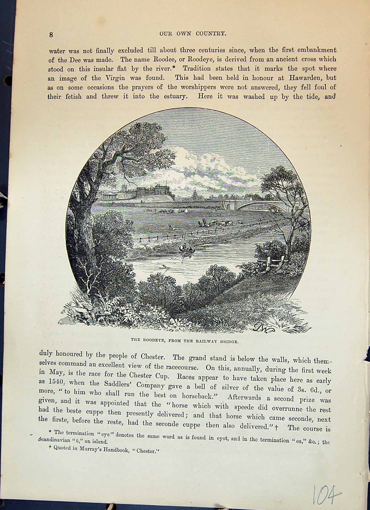 Original Old Antique Print Roodeye Railway Bridge Chester England Cassell C1882