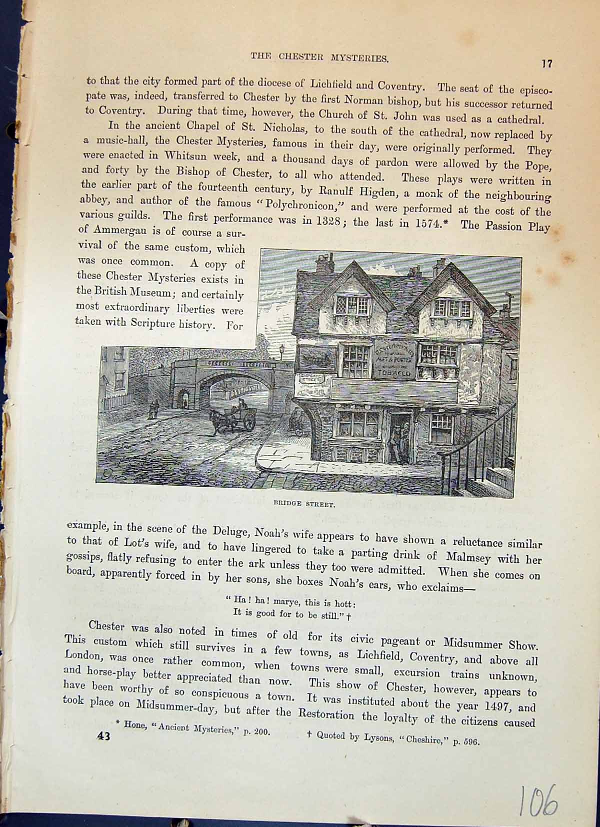 Original Old Antique Print Bridge Street Chester England Houses Cassell C1882