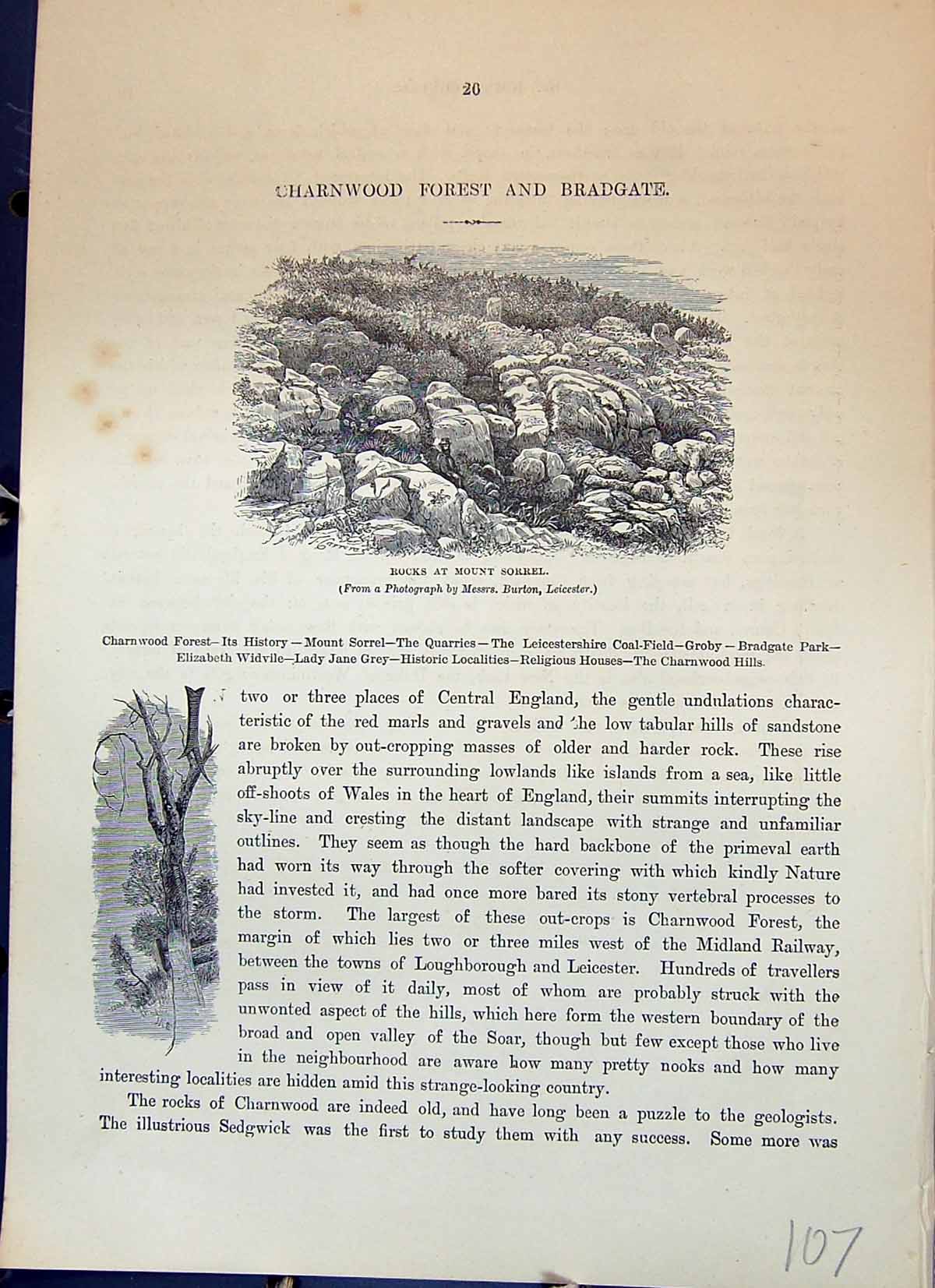 Antique Old Print Charnwood Forest Rocks Mount Sorrel England Cassell C1882
