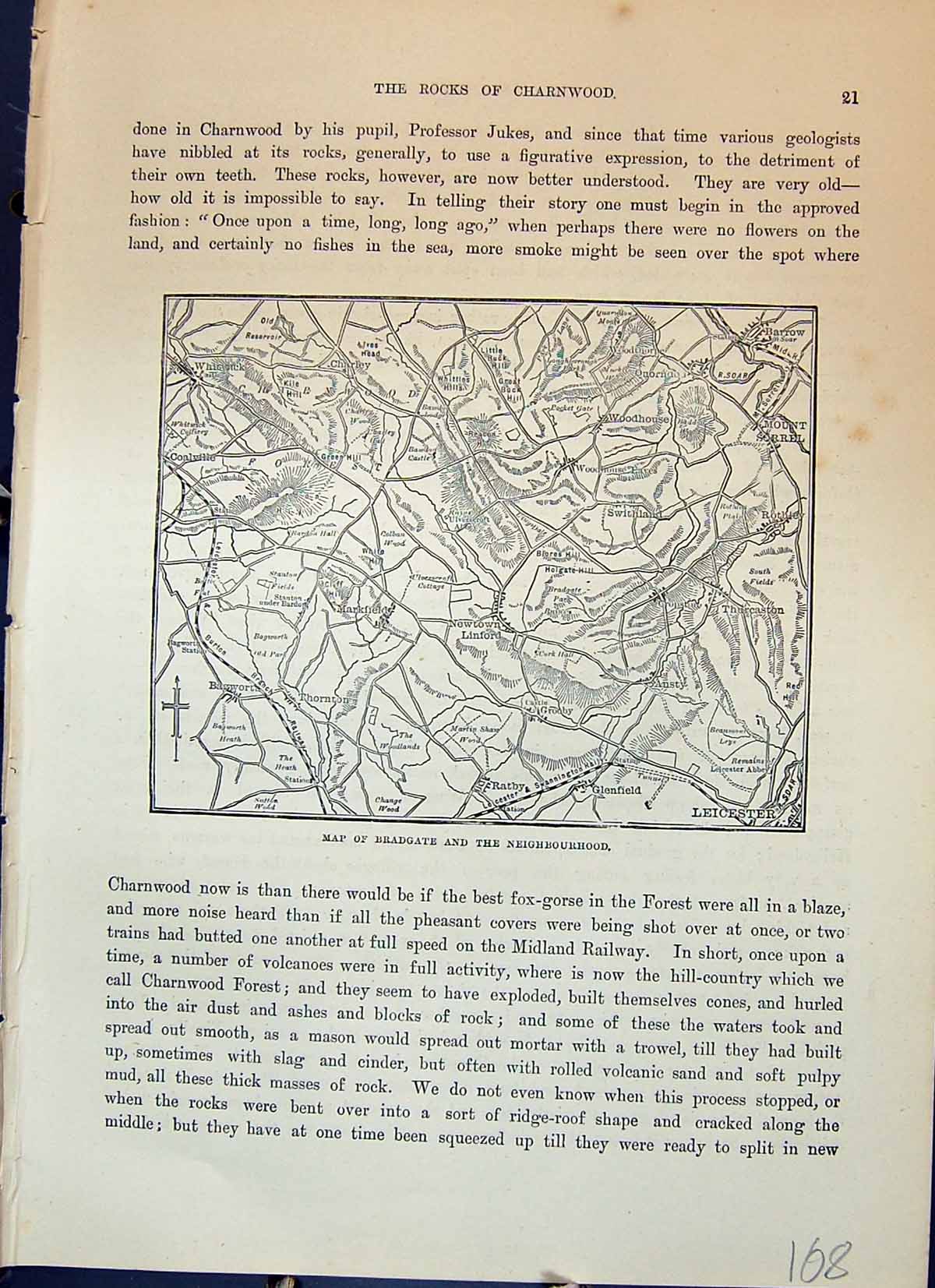 Old Antique Print Map Bradgate Linford Leicester Woodhouse Cassell C1882 19th