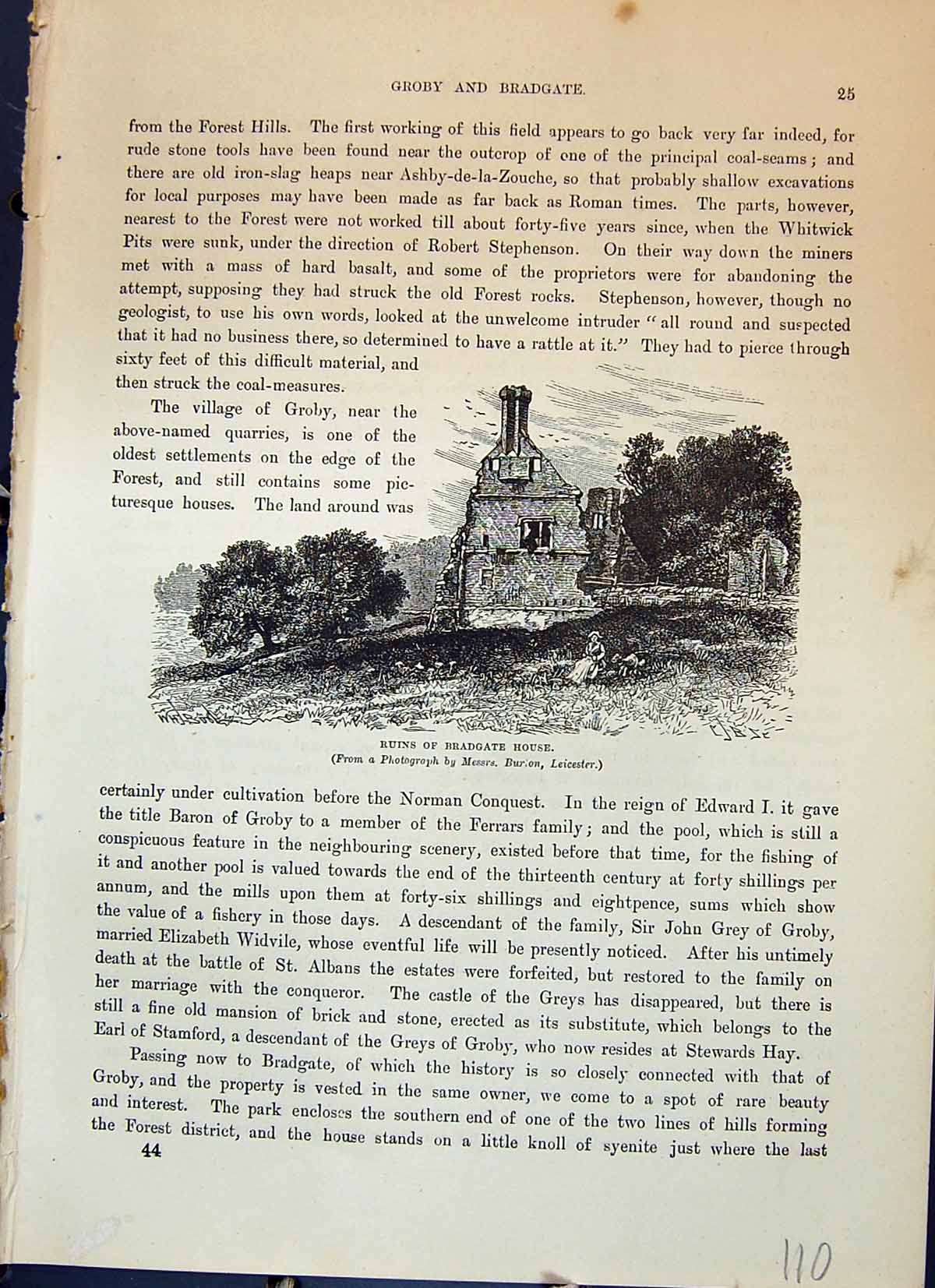 Original Old Antique Print Ruins Bradgate House England Cassell C1882 Victorian