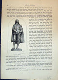 Original Old Antique Print Cassell C1882 Statue John Bunyan 19th