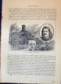 Original Old Antique Print John Bunyan Cottage Portrait Sheep Cassell C1882