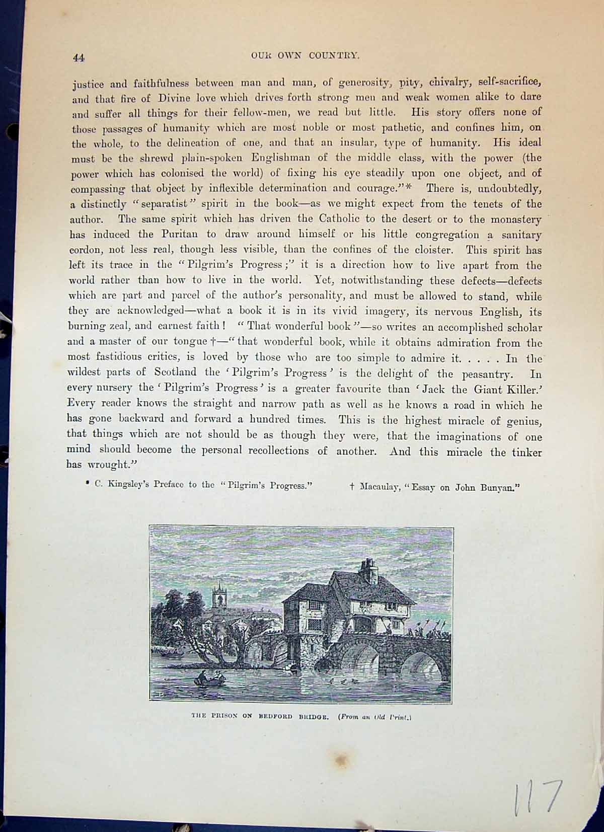 Original Old Antique Print Prison Bedford Bridge River Boat Cassell C1882 19th