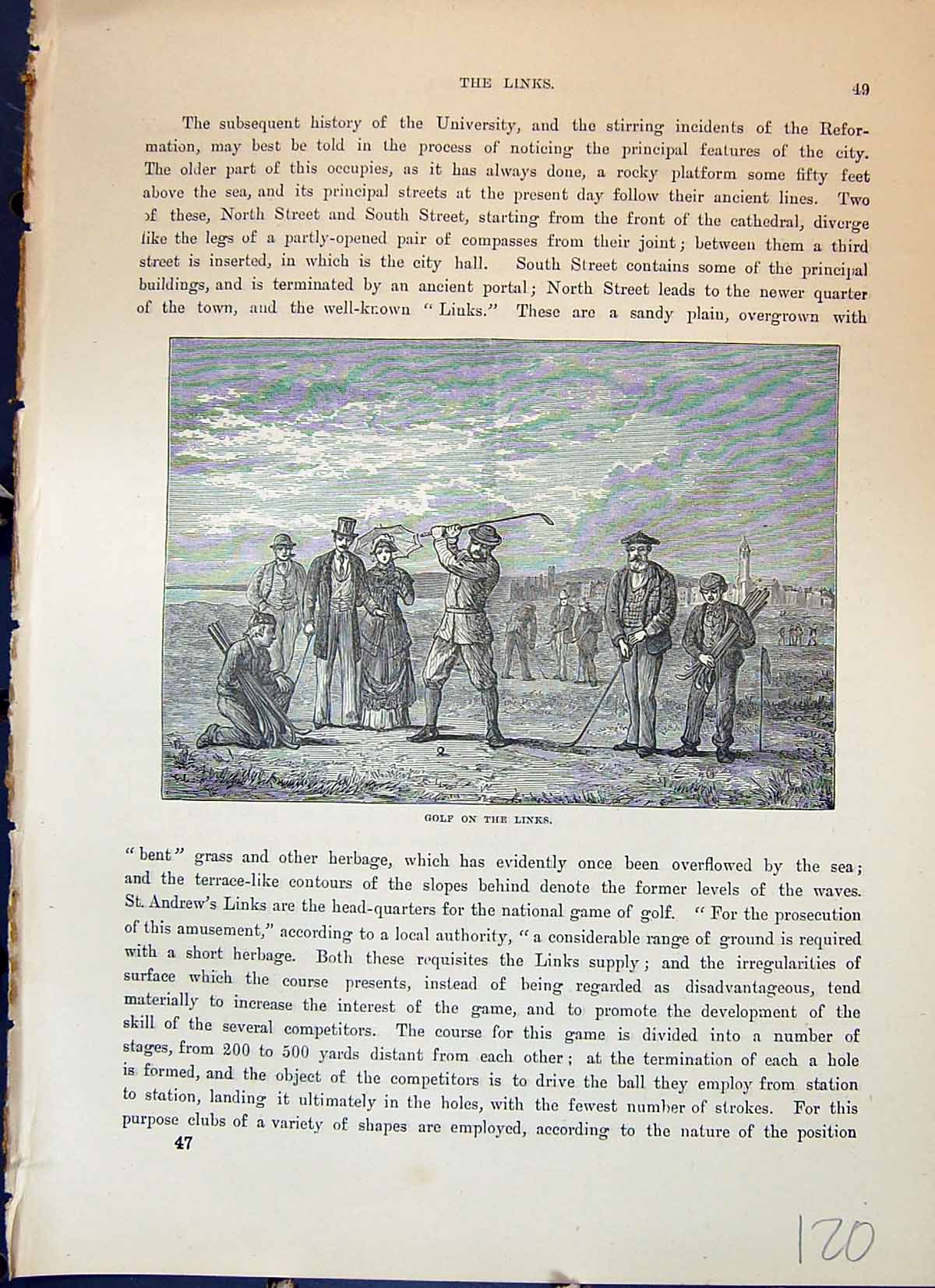 Original Old Antique Print Golf Links Sport Men St. Andrews Cassell C1882 19th