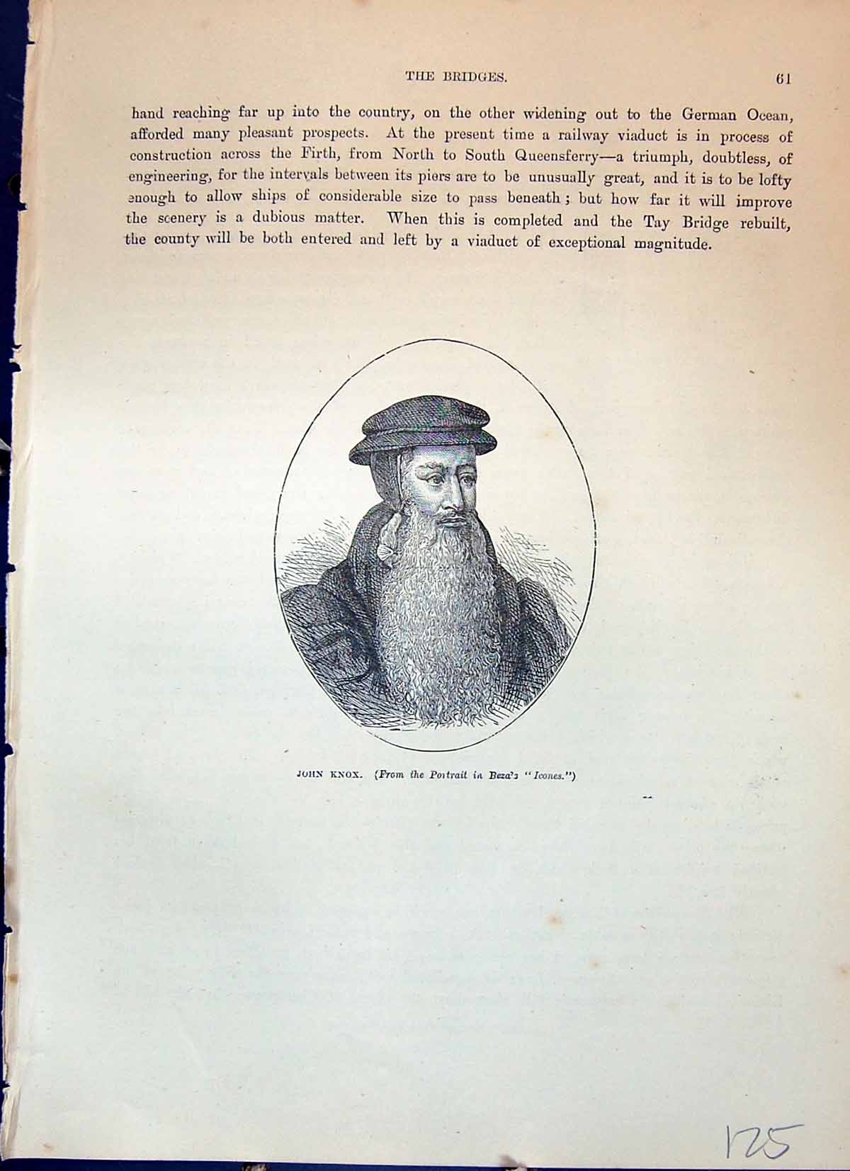 Original Old Antique Print Portrait John Knox Scotland Cassell C1882 Victorian