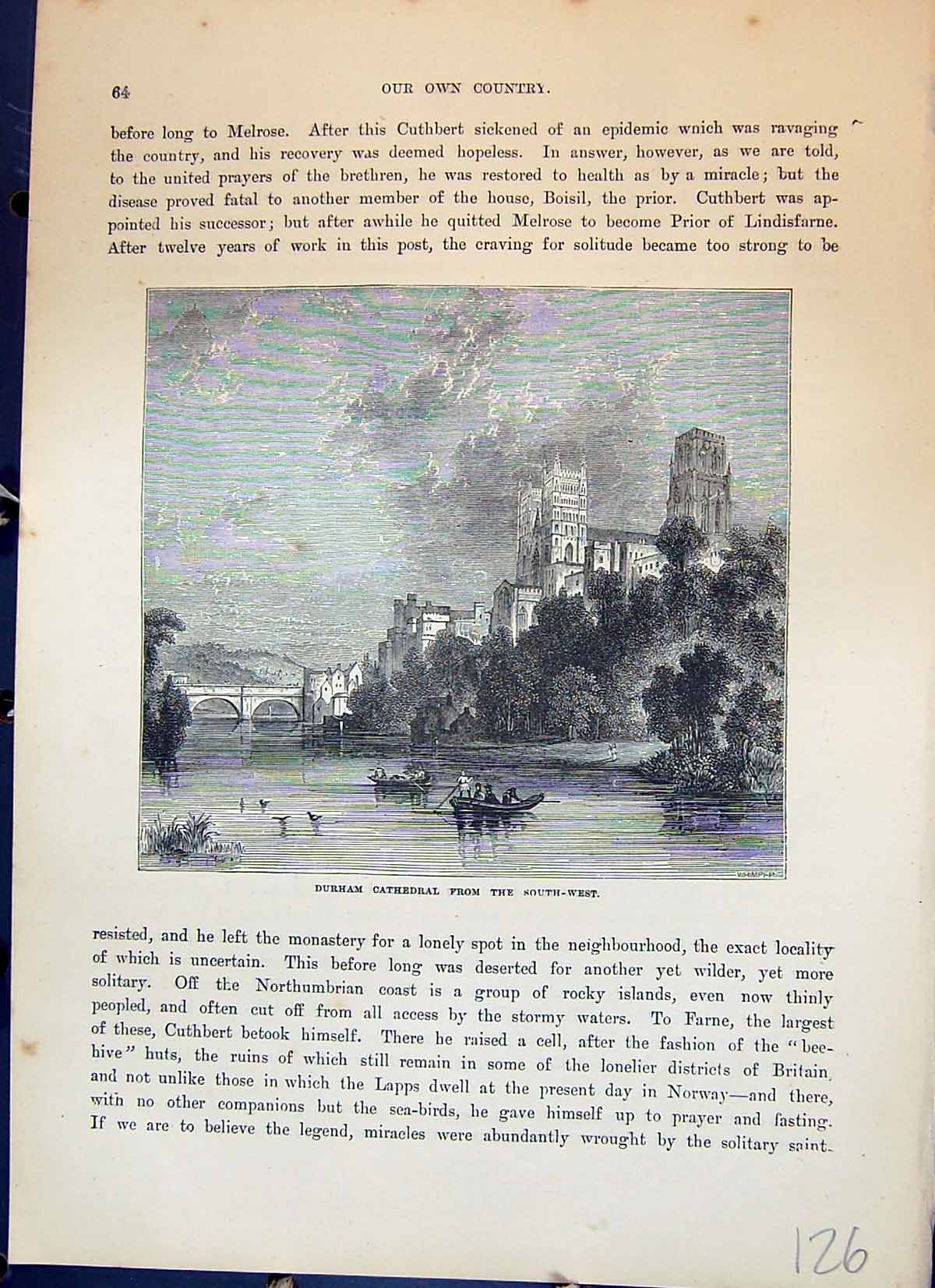 Old Antique Print Durham Cathedral River Boats Architecture Cassell C1882 19th