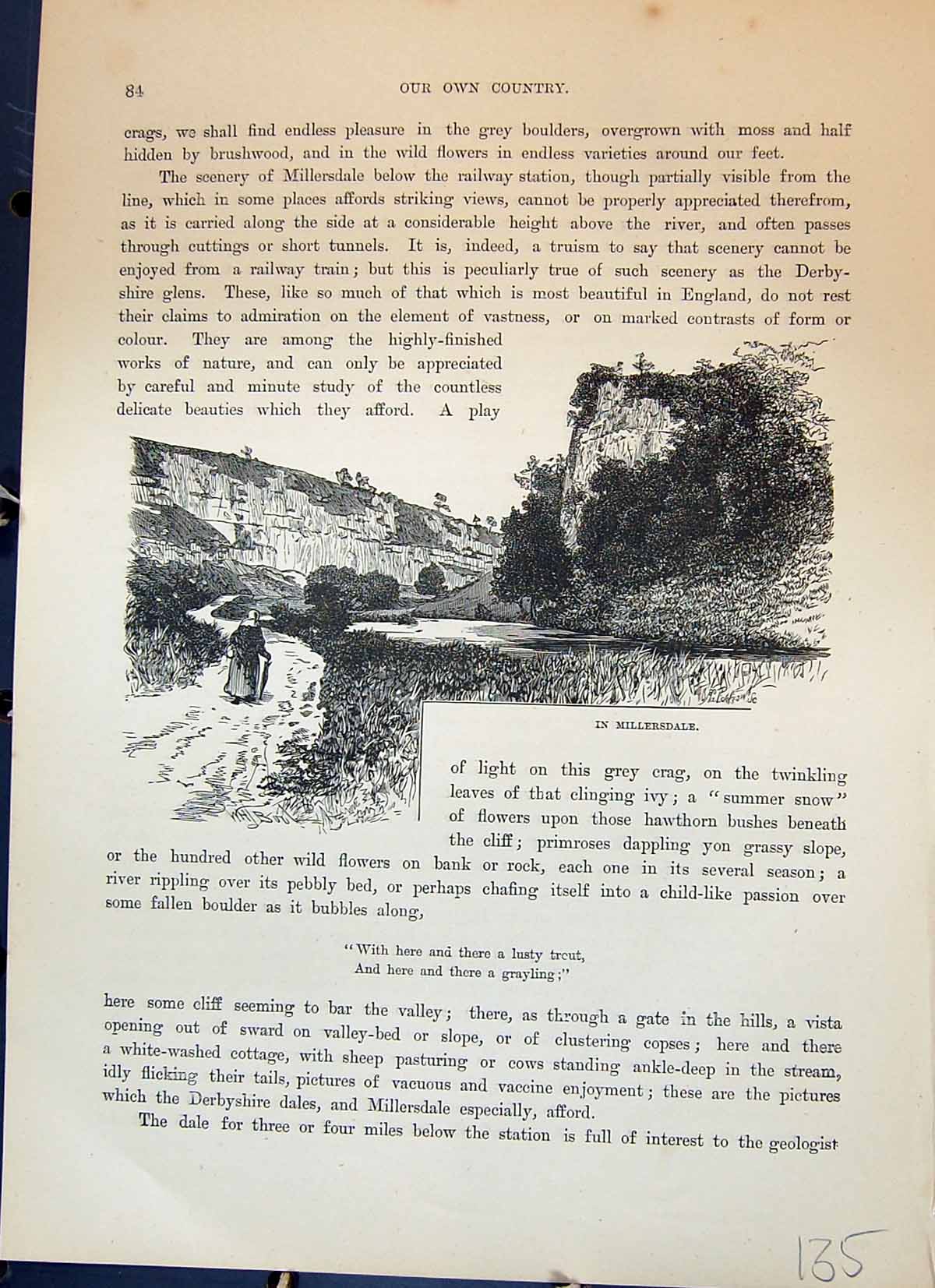 Original Old Antique Print View Millersdale England Cassell C1882 Victorian
