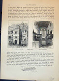 Antique Old Print Haddon Hall Banqueting Hall Interior Chapel Cassell C1882