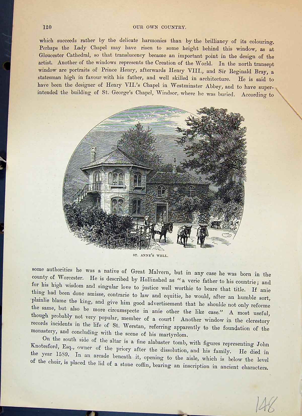 Antique Old Print St. Anne'S Well House Donkeys Architecture Cassell C1882 19th