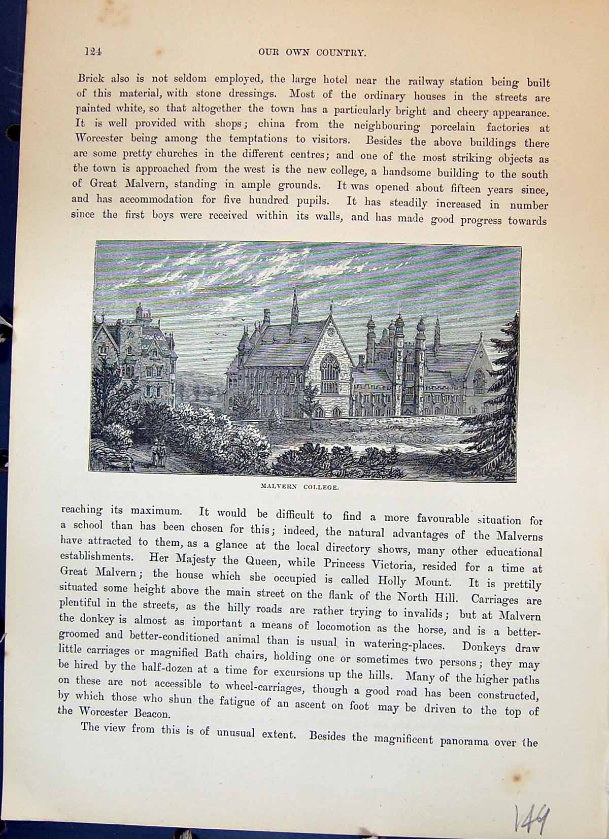 Original Old Antique Print Malvern College Architecture Cassell C1882 Victorian