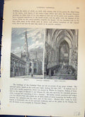 Old Antique Print Lichfield Cathedral Exterior Architecture Cassell C1882 19th