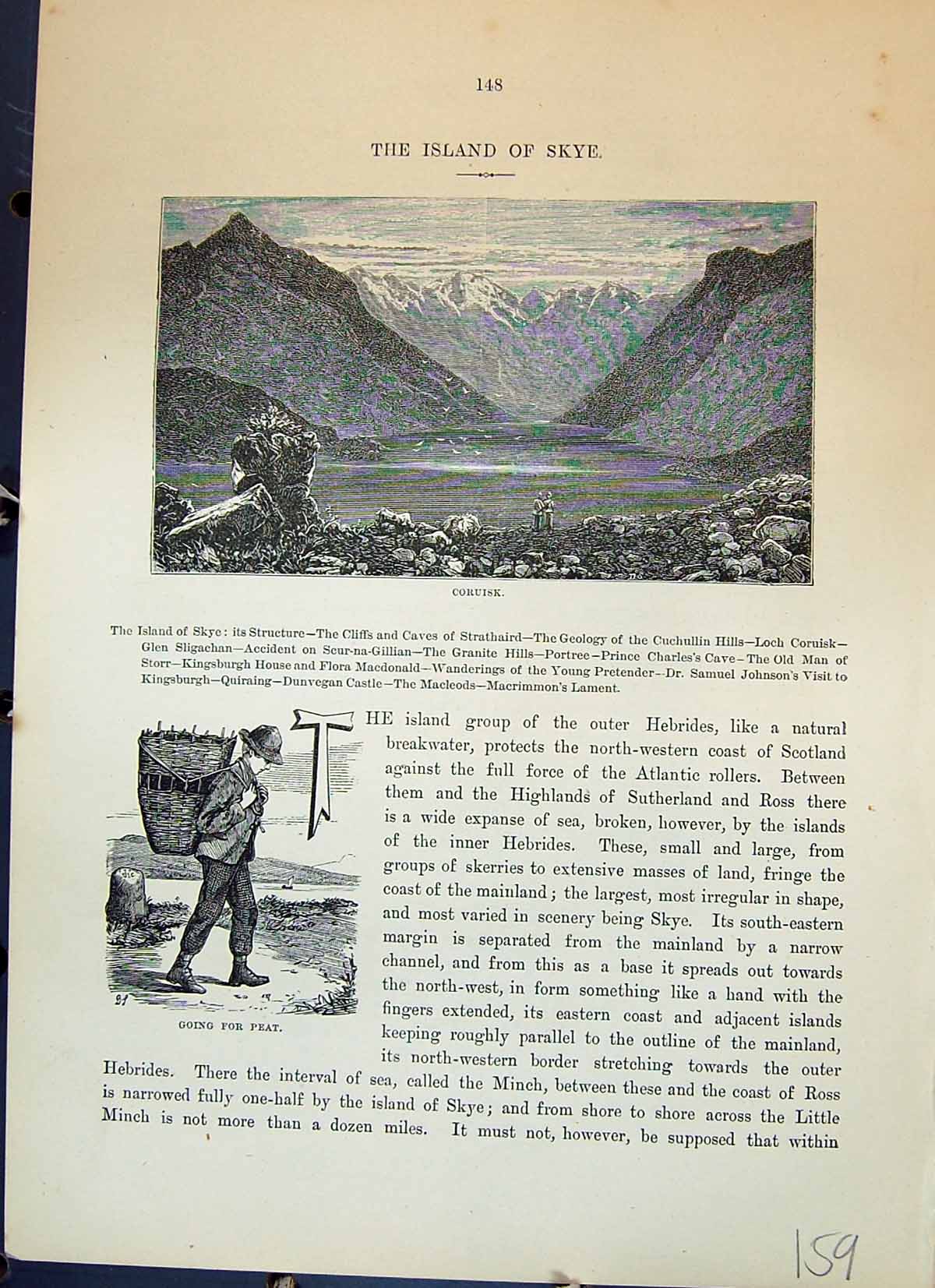 Old Island Skye Coruisk Cuchullin Hills Man Going Peat Cassell C1882 Victorian