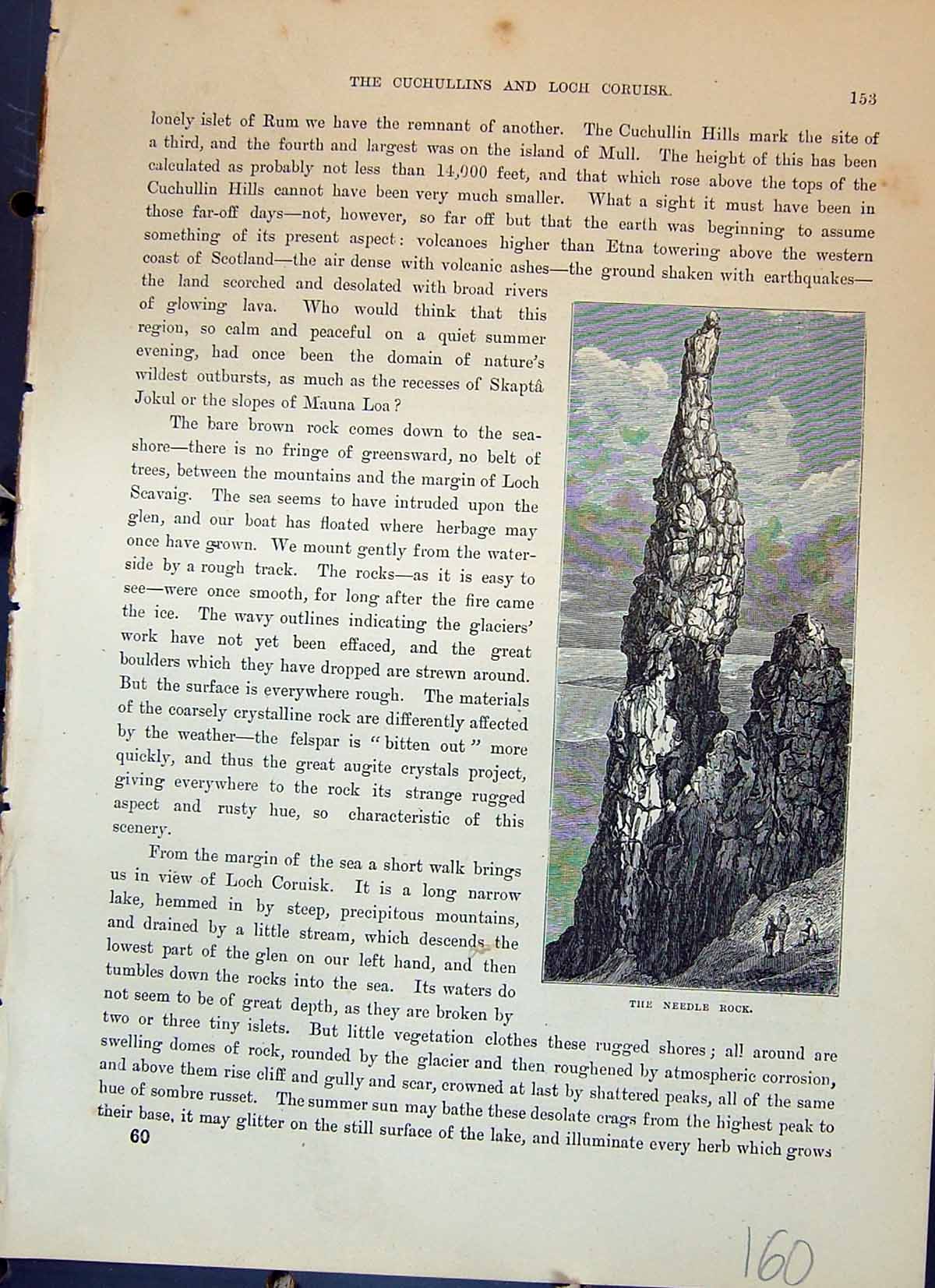 Original Old Antique Print Needle Rock Cuchullins Island Skye Cassell C1882