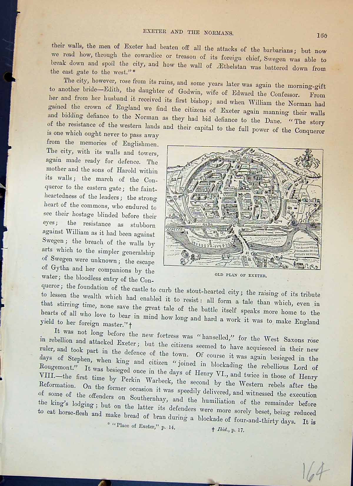 Original Old Antique Print Plan Exeter England Cassell C1882 19th