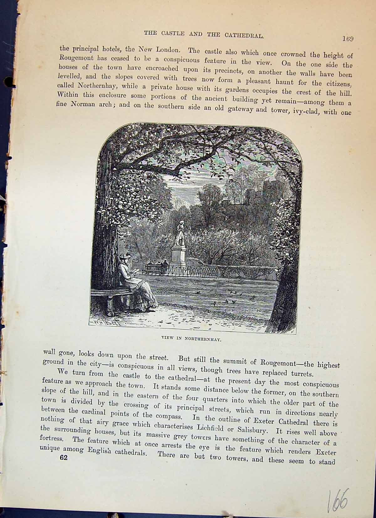 Old Antique Print View Northernhay Statue Lady Reading Book Cassell C1882 19th