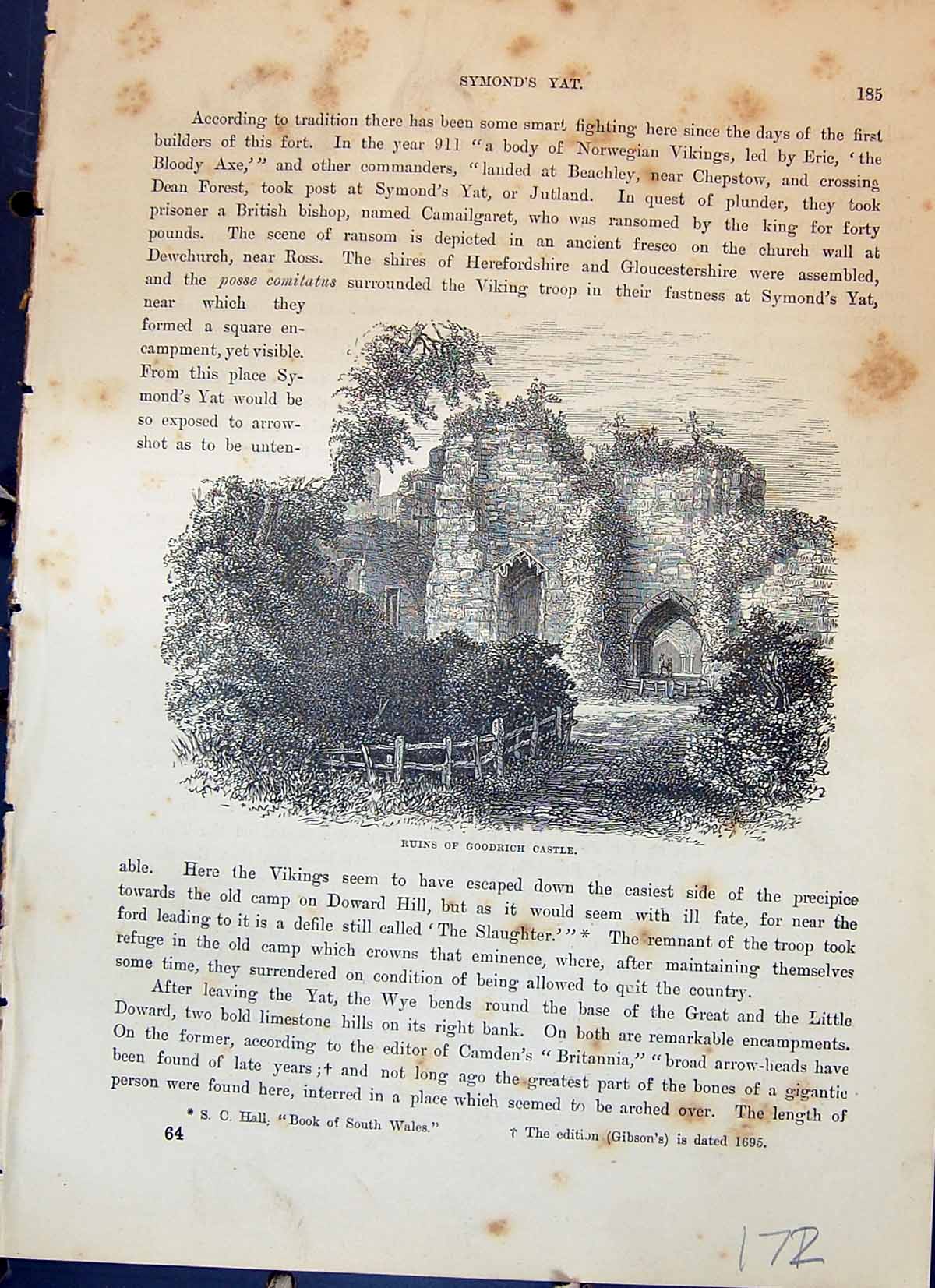 Original Old Antique Print Ruins Goodrich Castle England Cassell C1882 19th
