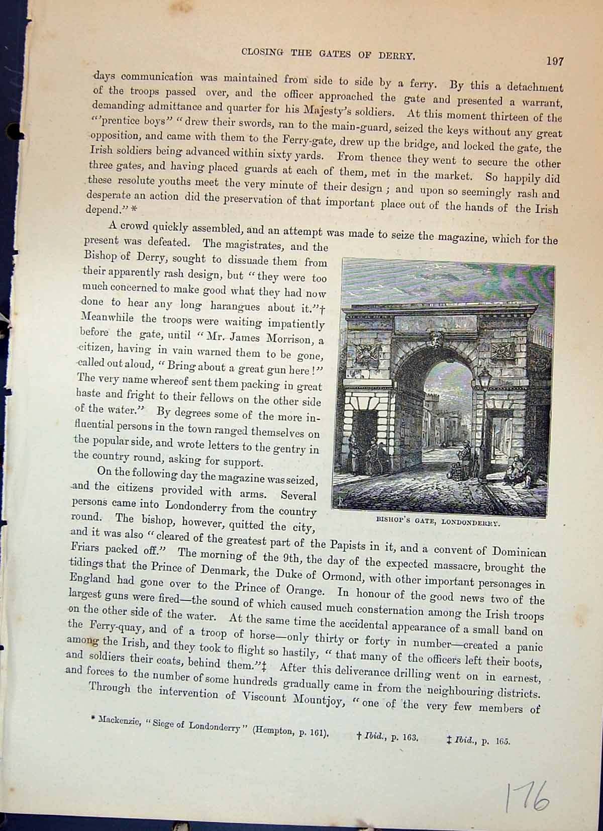 Antique Print Bishop'S Gate Londonderry Ireland Architecture Cassell C1882 19th