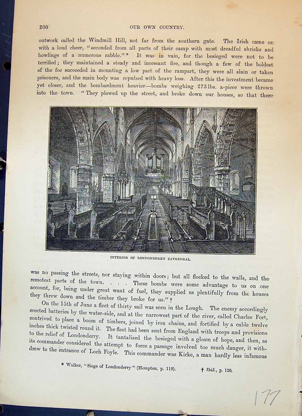 Antique Old Print Interior Londonderry Cathedral Architecture Cassell C1882