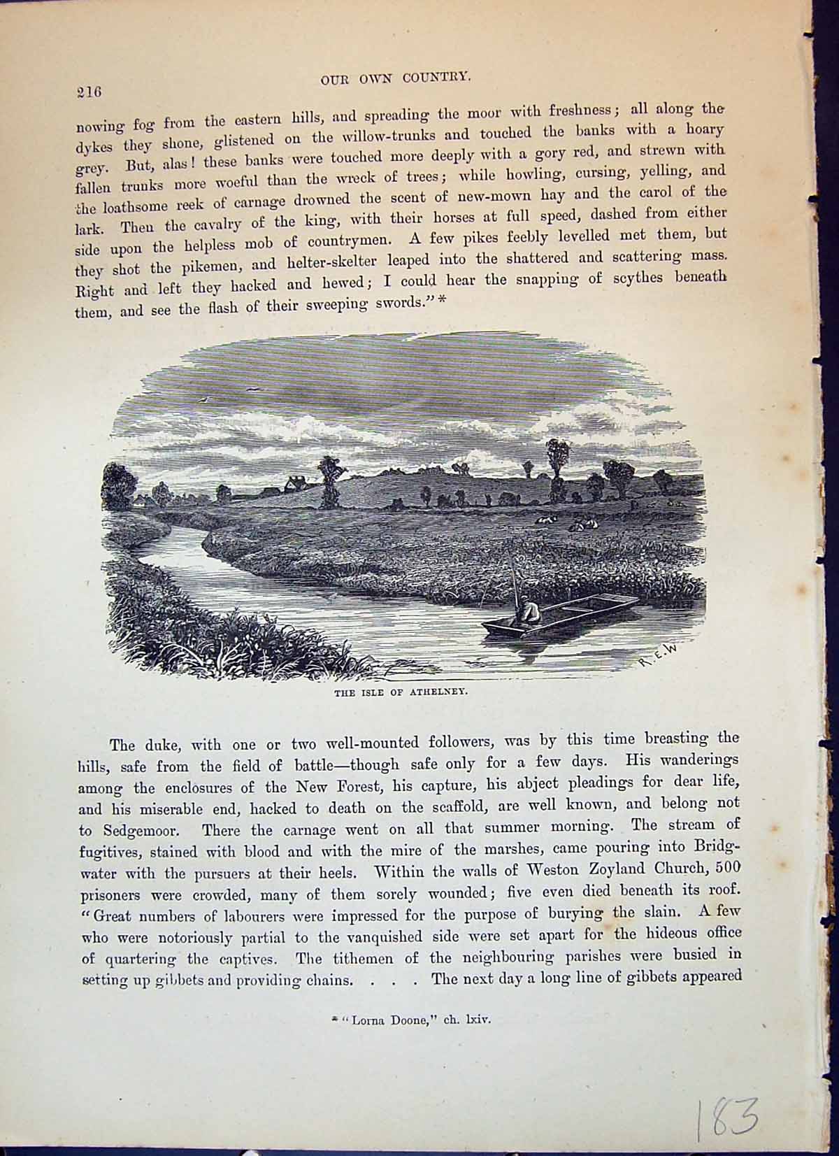 Original Old Antique Print Isle Atheleny River Boat Man Fishing Cassell C1882