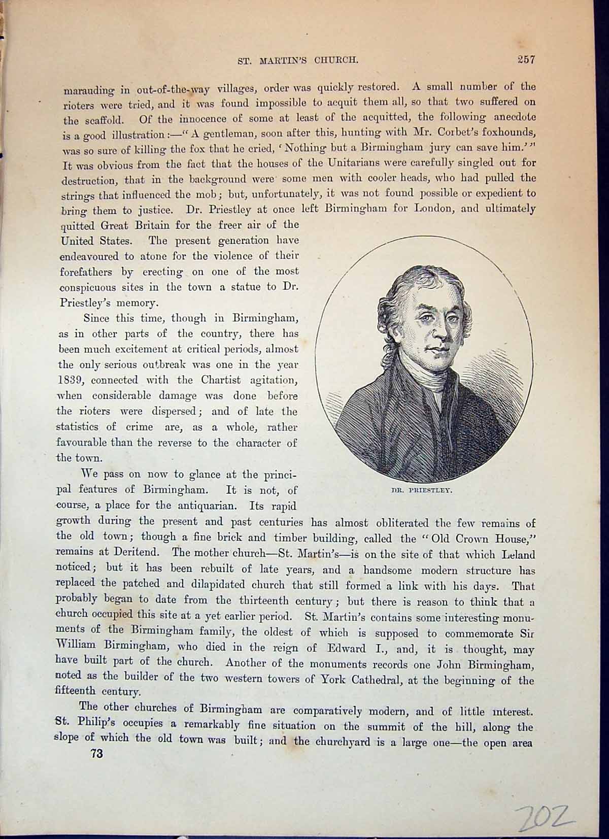 Original Old Antique Print Portrait Dr. Priestley Cassell C1882 19th