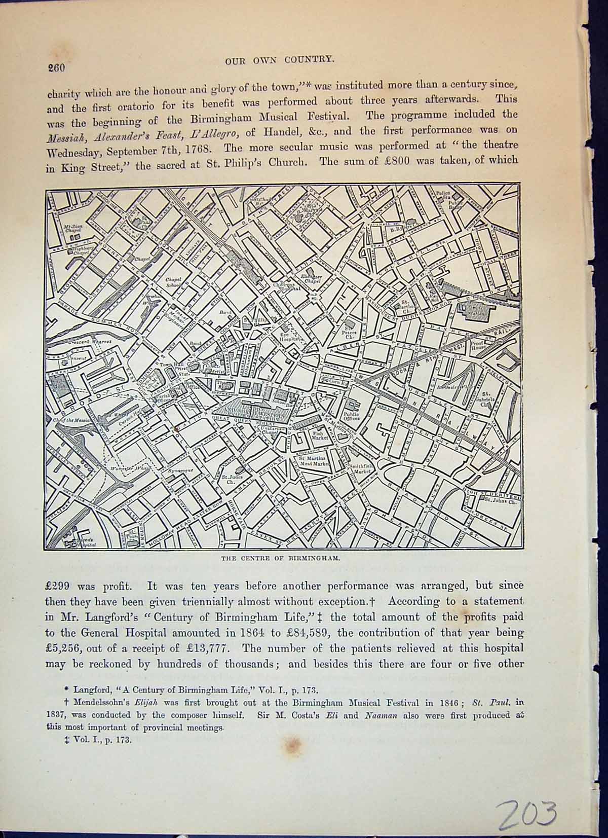 Old Antique Print Map Street Plan Centre Birmingham England Cassell C1882 19th