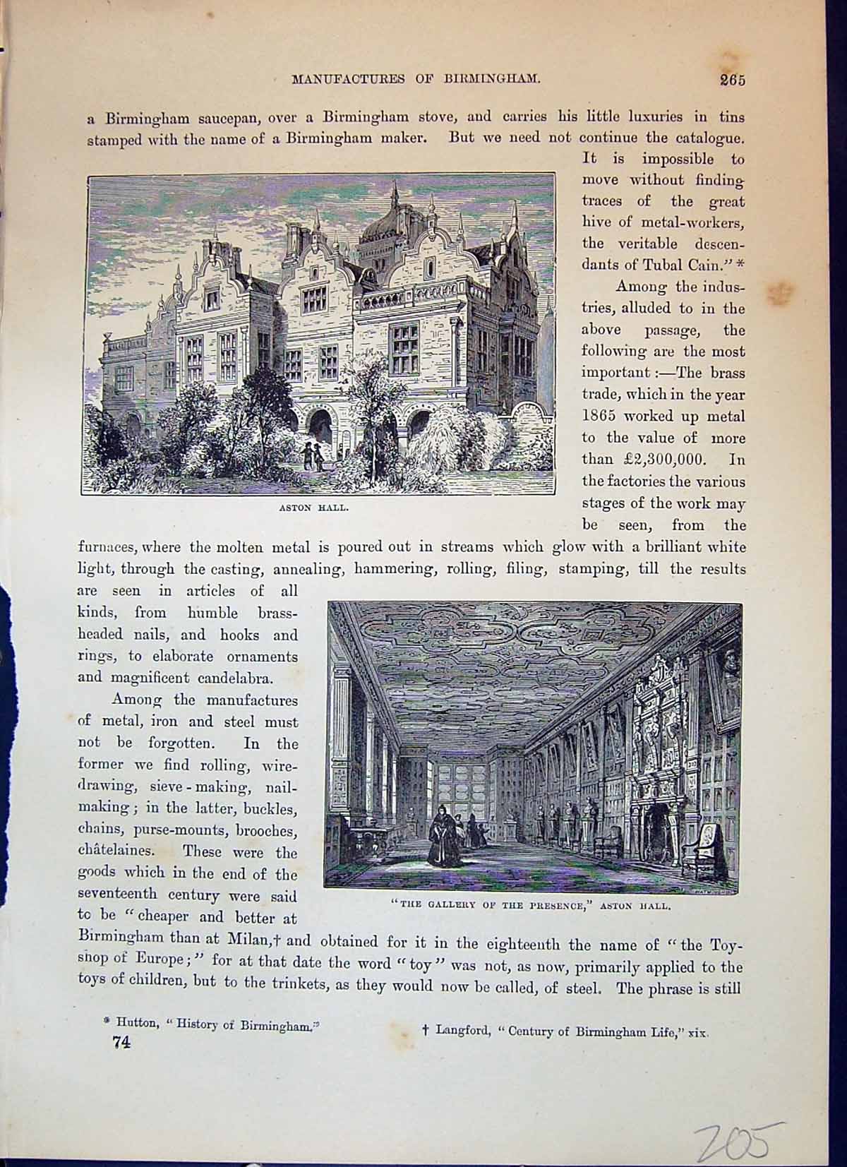 Old Aston Hall Gallery Presence Birmingham Architecture Cassell C1882 Victorian