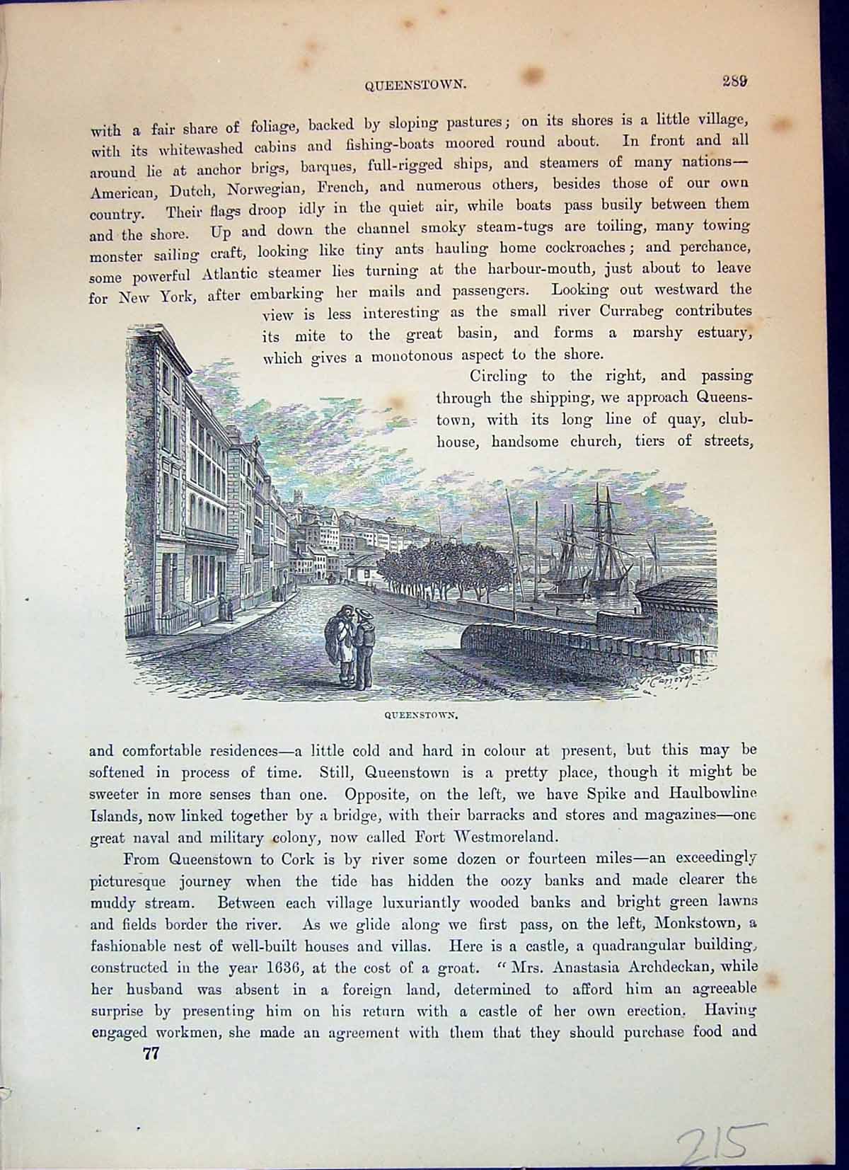 Antique Print View Queenstown Ships Architecture Street Scene Cassell C1882