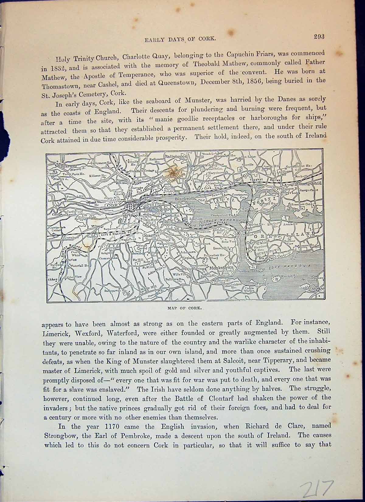 Old Print Map Street Plan Cork Ireland Great Island Blarney Cassell C1882 19th