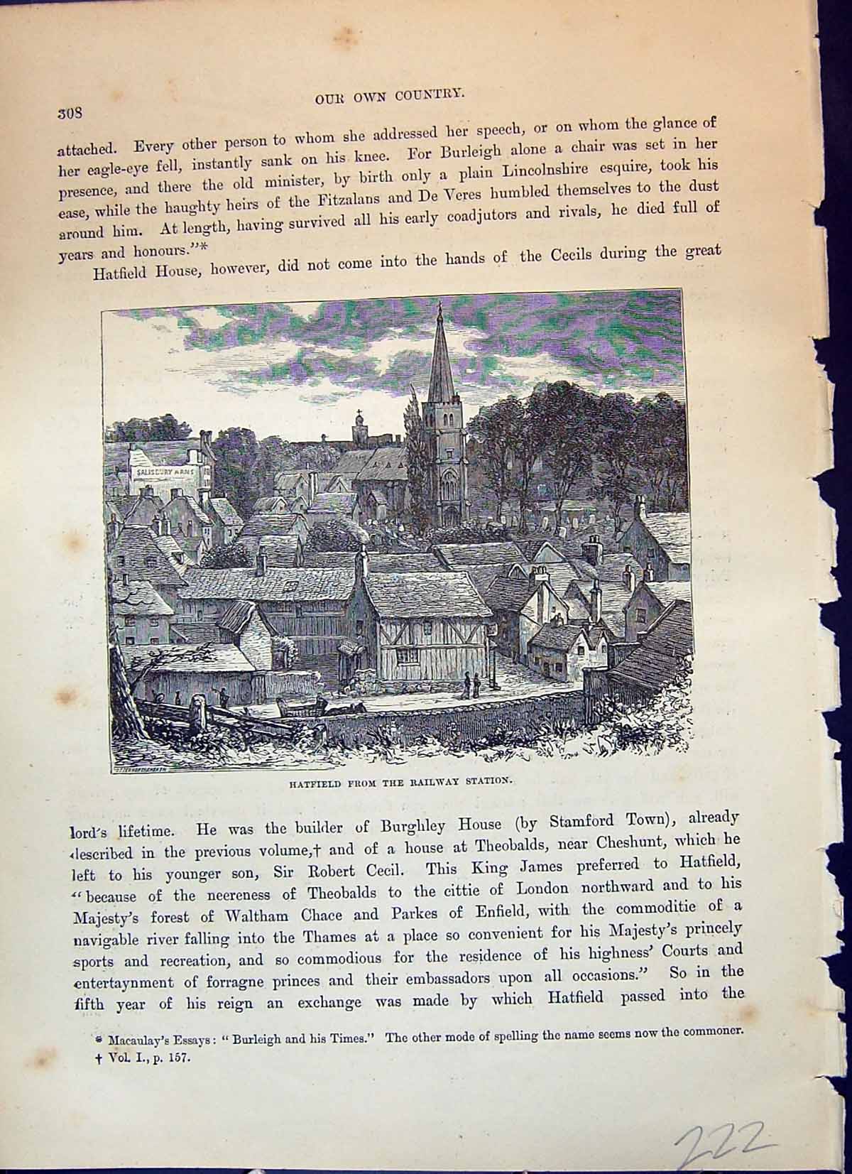 Original Old Antique Print Hatifeld Cathedral Houses Architecture Cassell C1882