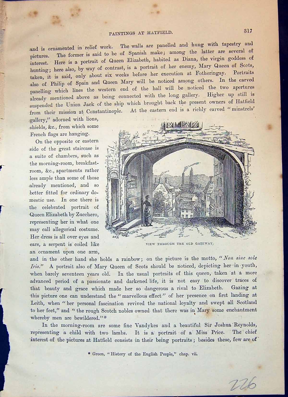 Old Through Gateway Hatfield Queen Elizabeth Oak Tree Cassell C1882Victorian