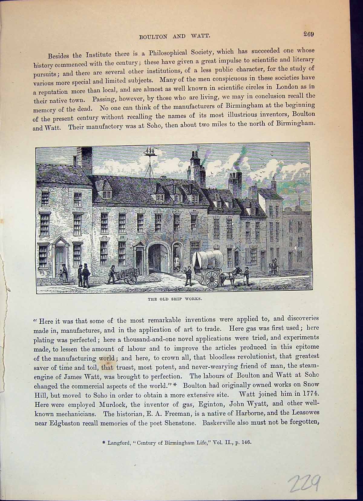 Original Old Antique Print Ship Works Map Birmingham England Cassell C1882