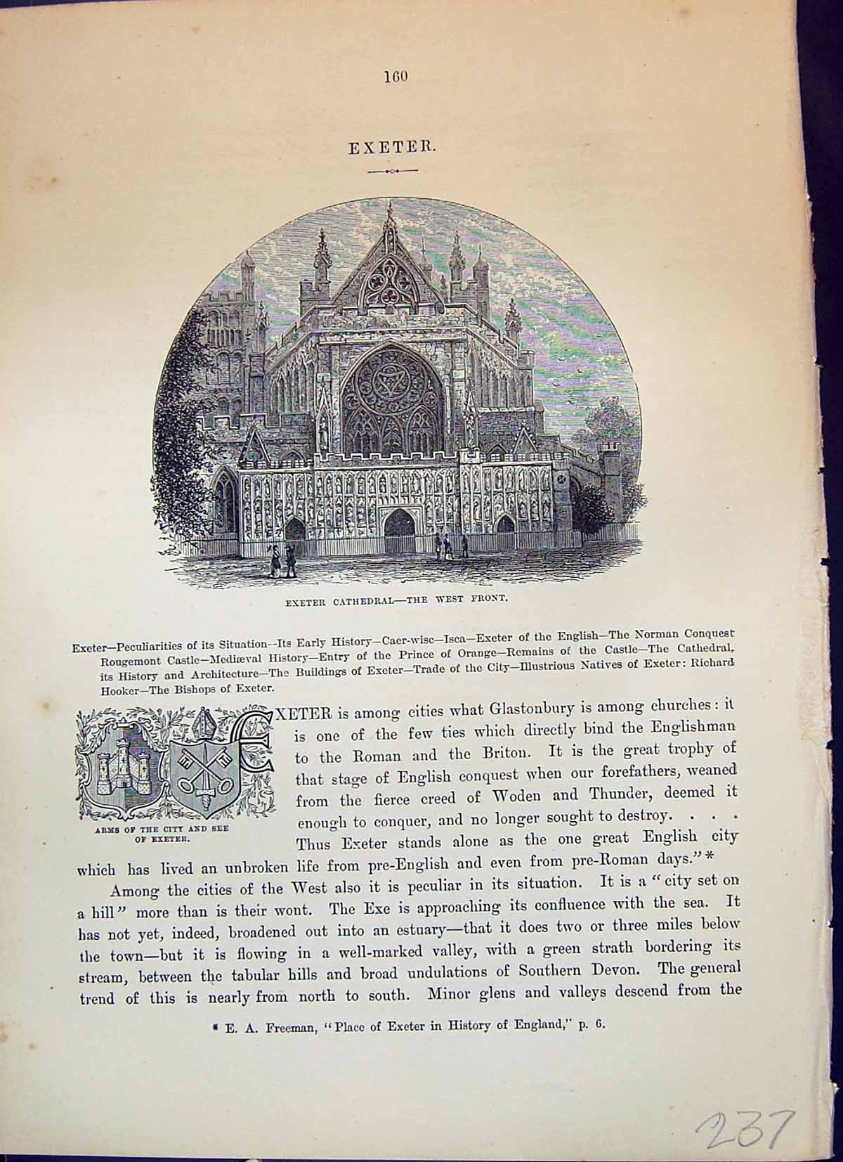 Antique Old Print Exeter Cathedral Arms Tomb Flora Macdonald Cassell C1882
