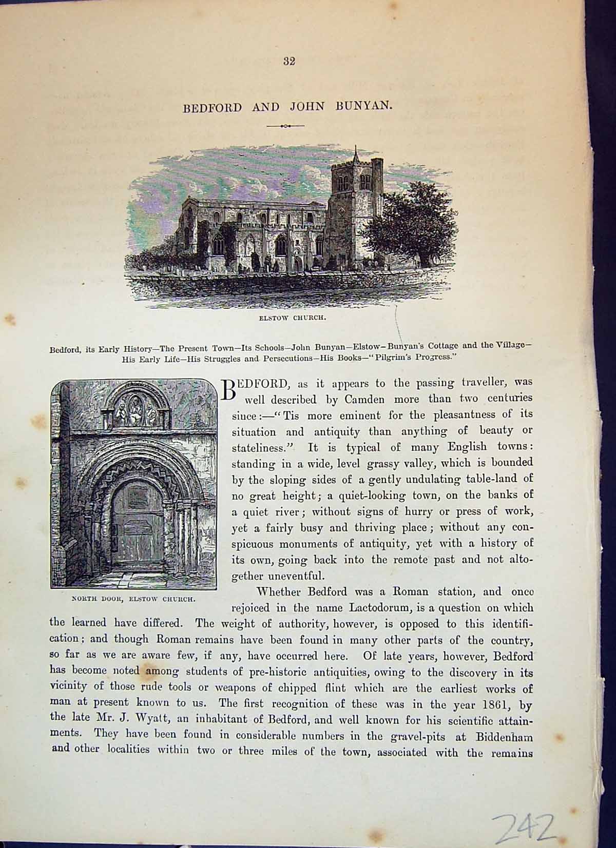 Old Elstow Church North Door Bedford Ruins Grace Abbey Cassell C1882Victorian