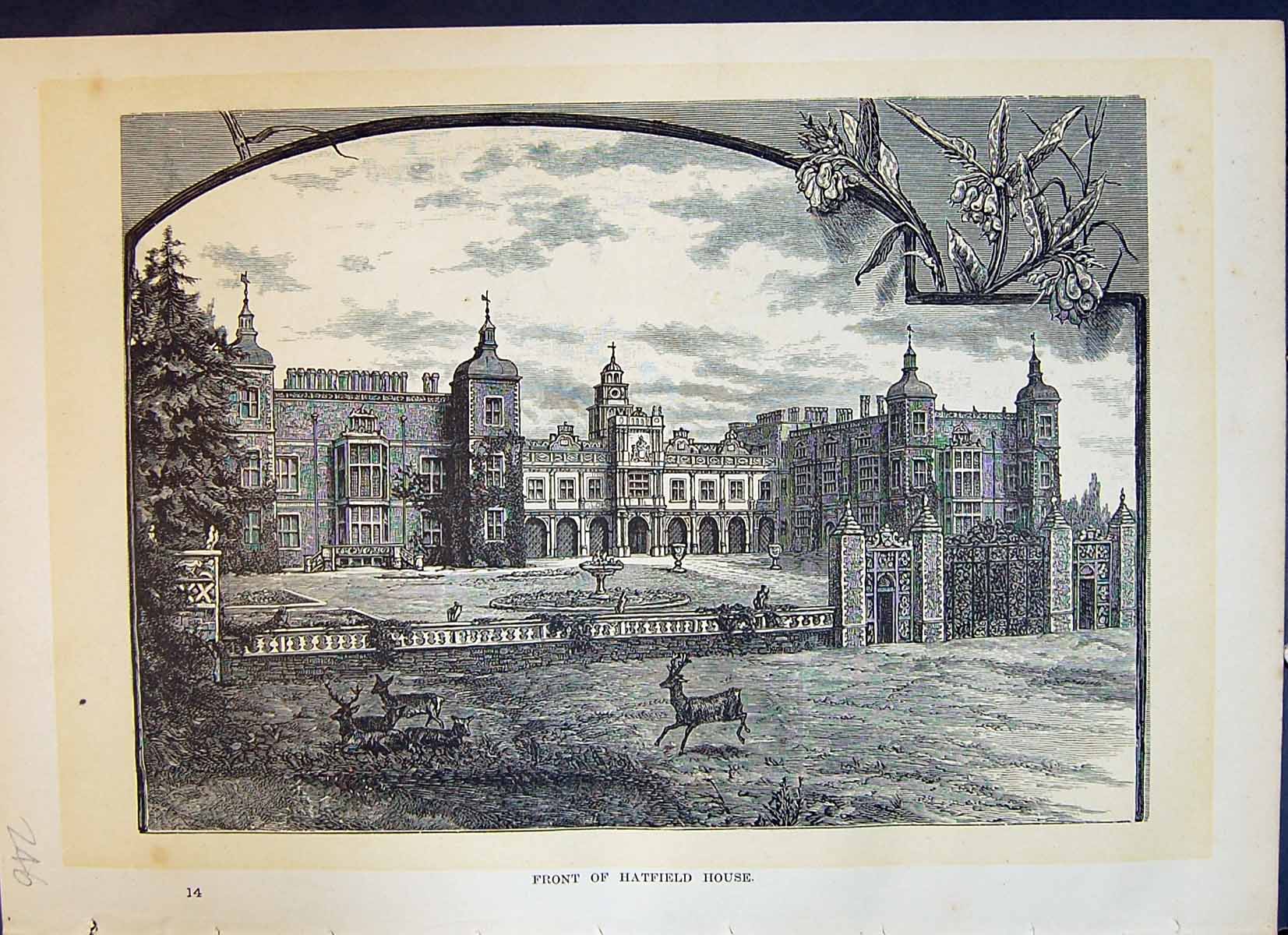 Antique Old Print Exterior Front Hatfield House Architecture Cassell C1882 19th