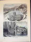 Old Antique Print Views Malvern Abbey Church Ivy Scar Rock Cassell C1882 19th