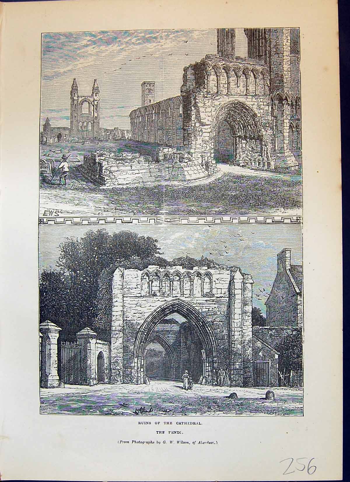 Original Old Antique Print Ruins Cathedral Pends Architecture Cassell C1882