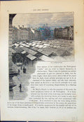 Original Old Antique Print View Market Place Nottingham England Cassell C1882