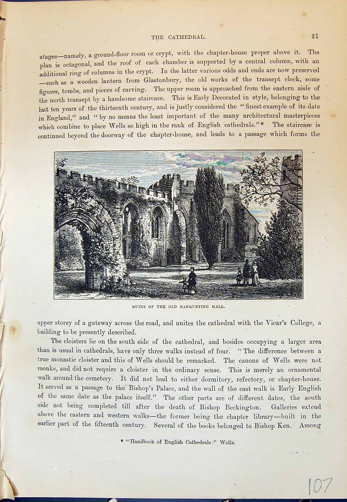 Old Antique Print Ruins Banqueting Hall Nottingham Castle Cassell C1882 19th