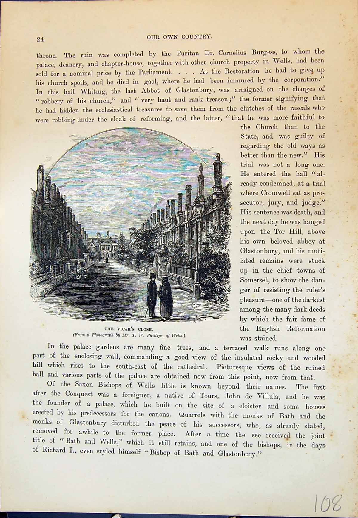 Original Old Antique Print View Vicar'S Close Street Scene Cassell C1882 19th