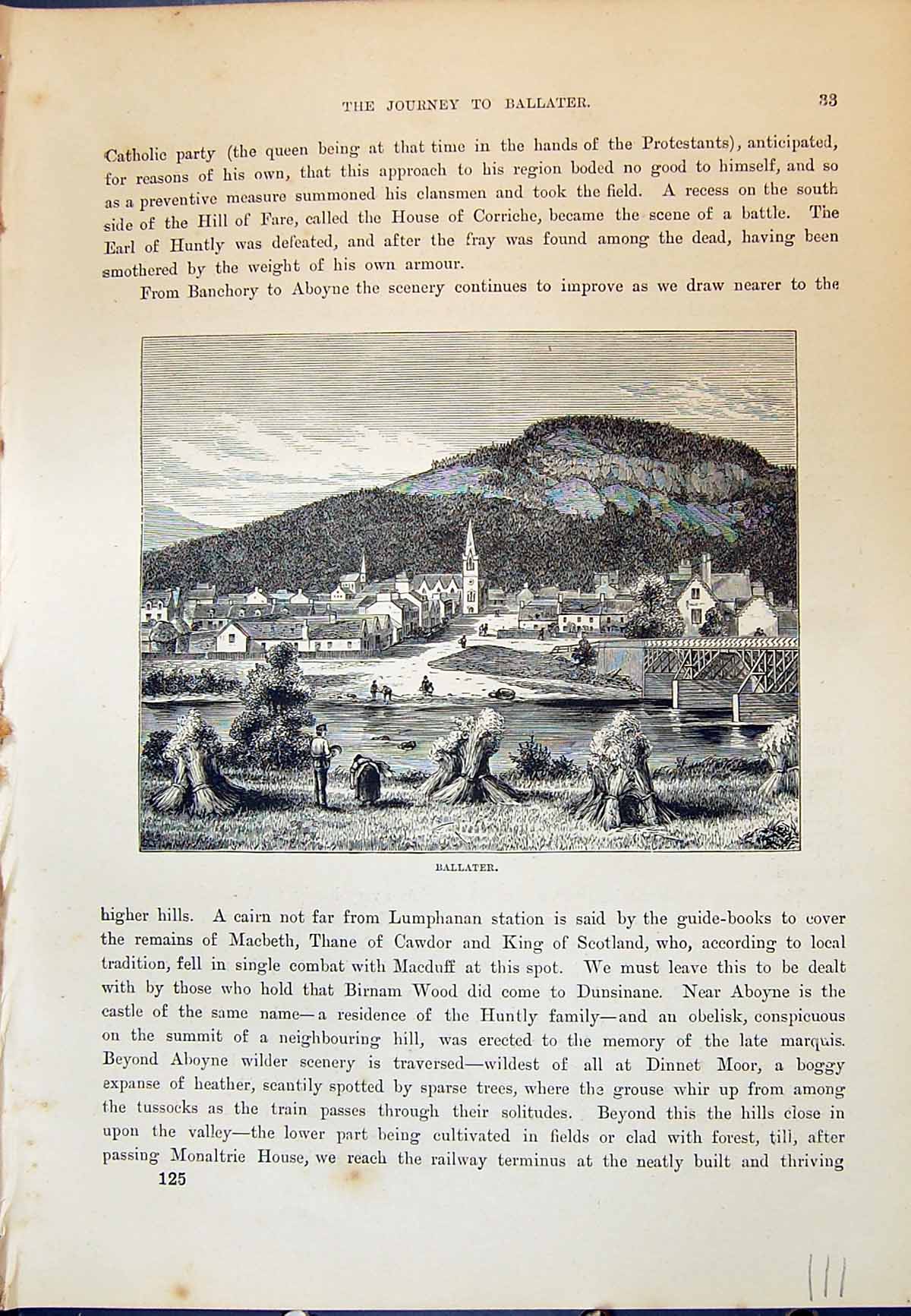 Original Old Antique Print View Ballater Scotland Haystacks Cassell C1882 19th