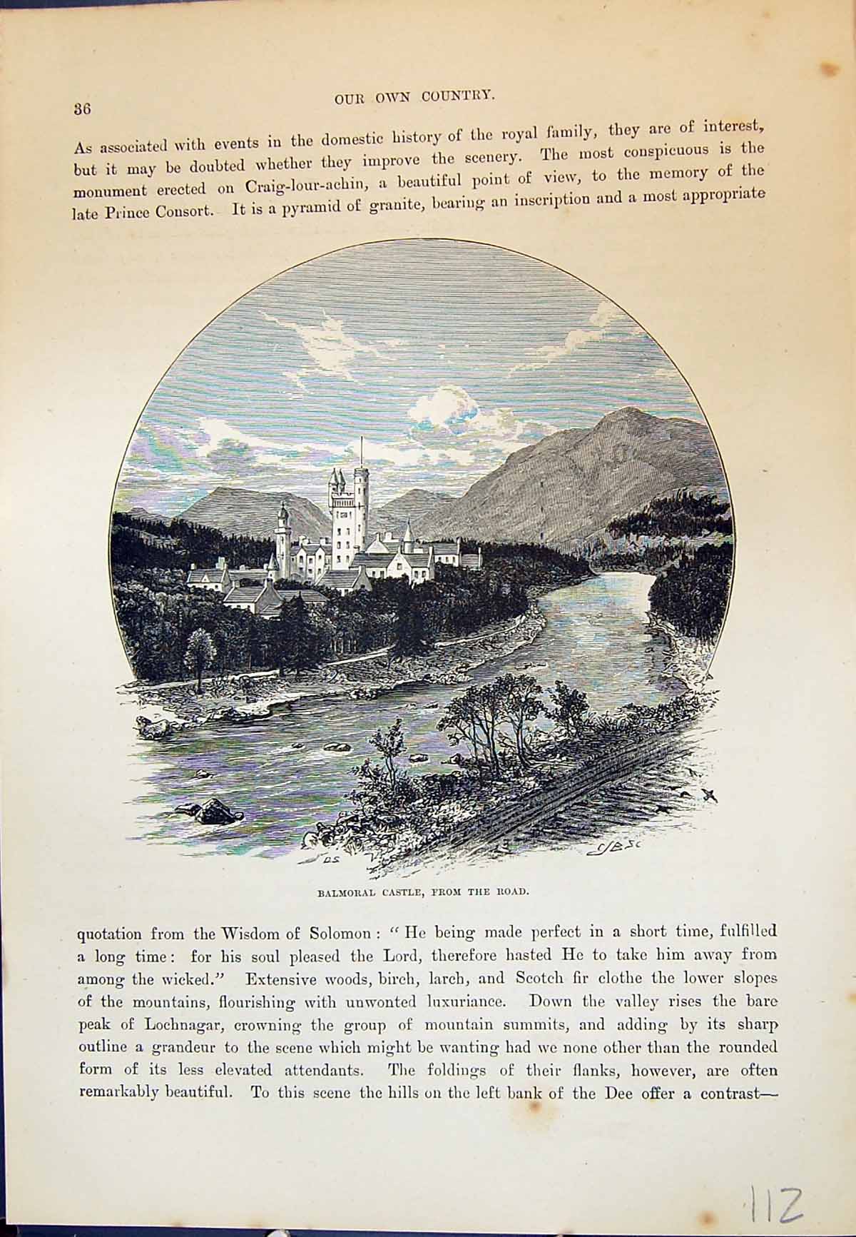 Original Old Antique Print Balmoral Castle Scotland Royal Family Cassell C1882