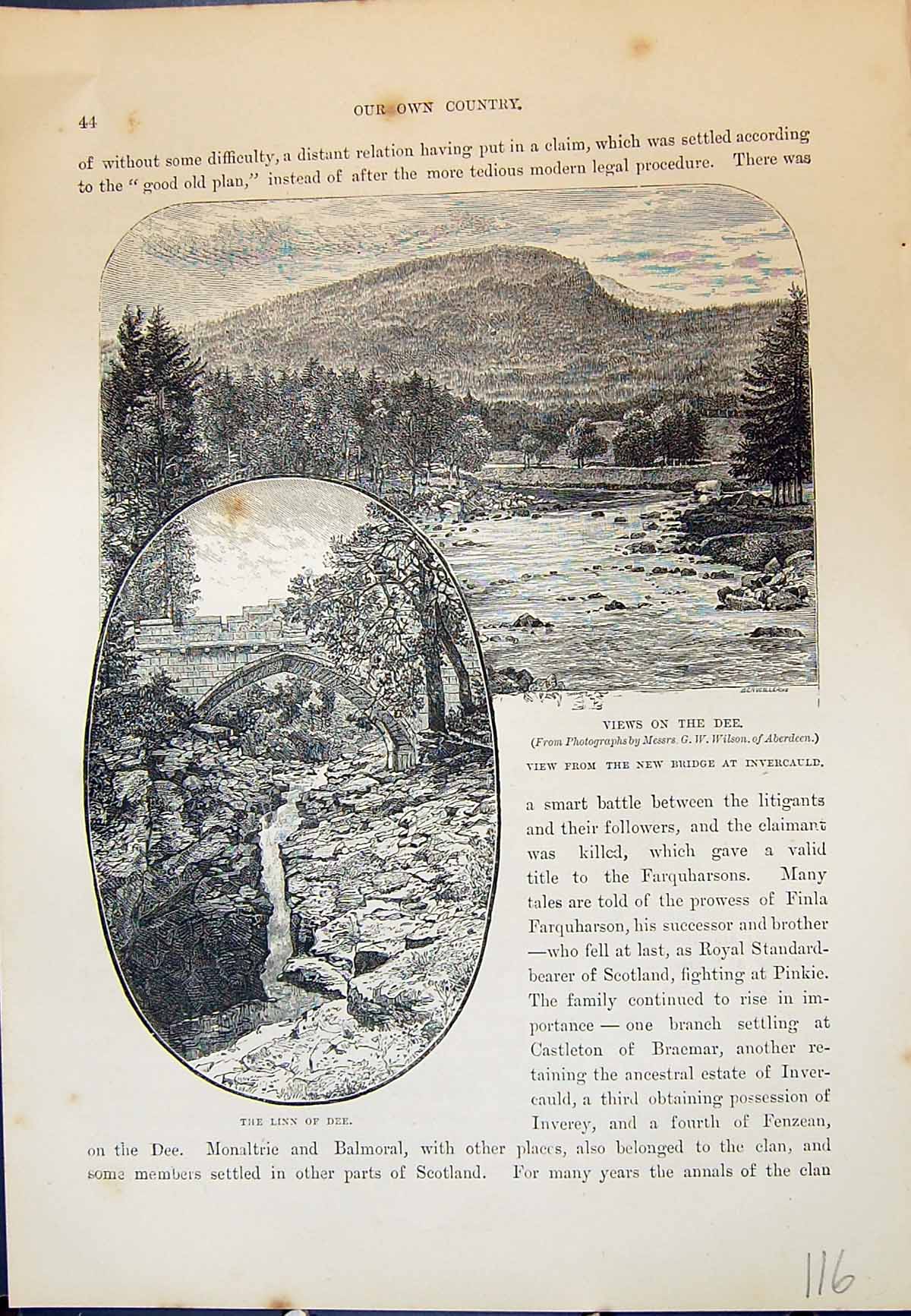 Original Old Antique Print Views River Dee Linn Bridge Invercauld Cassell C1882