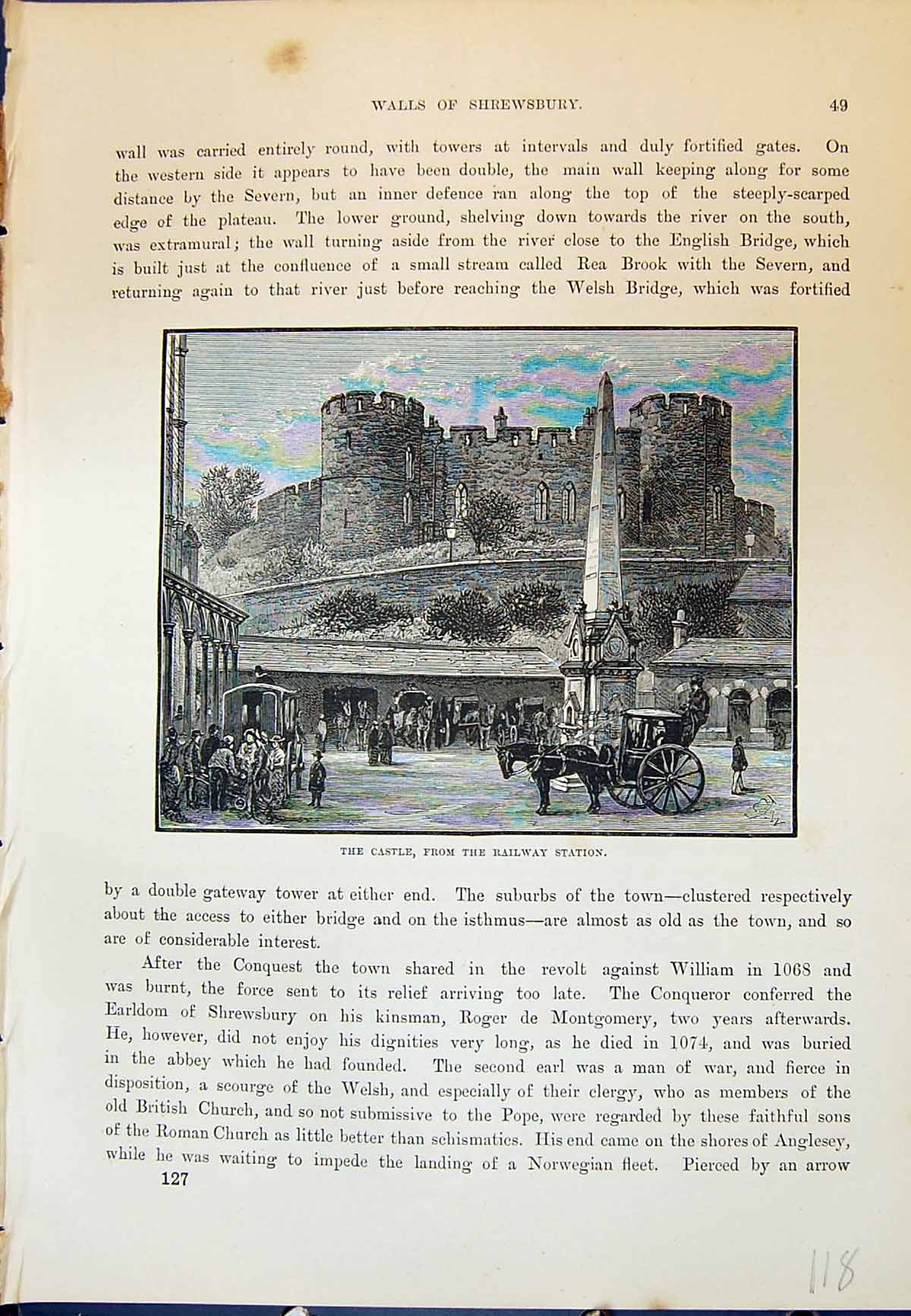 Original Old Antique Print View Castle Shrewsbury Railway Station Cassell C1882